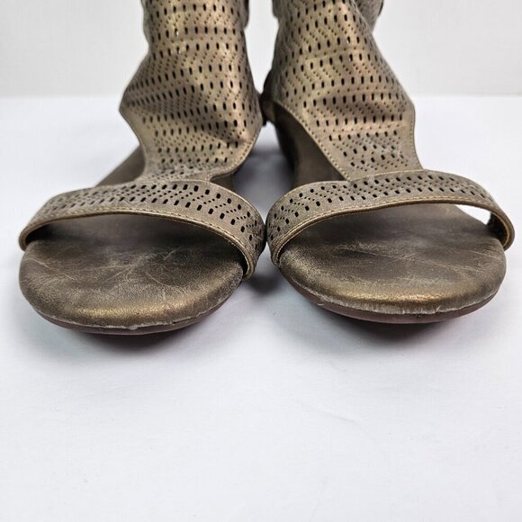 Corkys Franky Perforated Faux Leather Low Wedge Heel Sandal Metallic Gold 9 - Picture 3 of 10